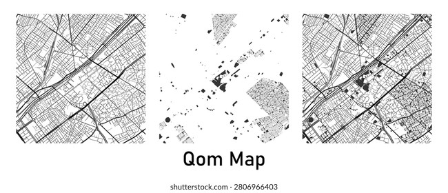 Qom City Street Map Collection with Urban Road Network Vector Illustration