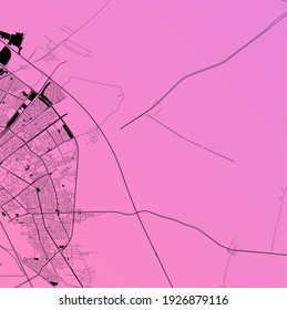 Qom, Iran (IRN) - Urban vector city map with parks, rail and roads, highways, minimalist town plan design poster, city center, downtown, transit network, street blueprint