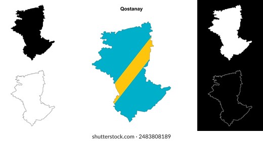 Qostanay region outline map set