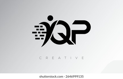 Logotipo de monograma digital creativo de QP: diseño futurista de marca de letras con forma humana, movimiento de píxeles y estilo tecnológico mínimo para una identidad de marca innovadora