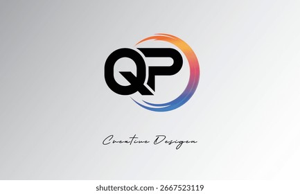 Logotipo de letra criativa QP com espiral de círculo gradiente