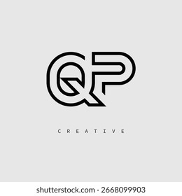 QP Creative Letter Logo – Minimal Line Monogram in Black Outline for Modern Branding Identity Design.