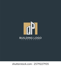 QP initial letter building logo for real estate with square design