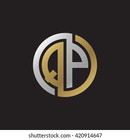 QP initial letters looping linked circle elegant logo golden silver black background