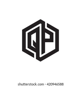 QP initial letters looping linked hexagon monogram logo