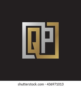 QP initial letters looping linked square elegant logo golden silver black background