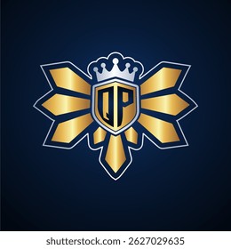 QP initial letters monogram logo for gaming with shield and eagle wing