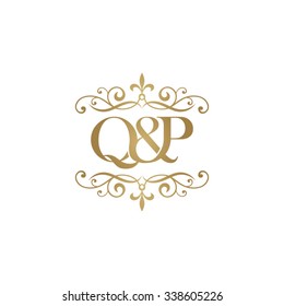 Q&P Initial logo. Ornament ampersand monogram golden logo