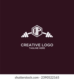 QP-Initial-Monogramm für Fitness- oder Fitnesslogo mit kreativem Schild und Barbell-Design