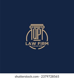 Monograma inicial QP para la firma de abogados con línea de círculo creativo