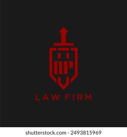 Monograma inicial QP para bufete de abogados con Imagen del logotipo de espada y escudo