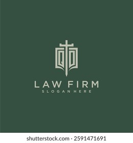 QP initial monogram for law firm with sword and shield logo image