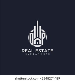 QP initial monogram logo for real estate with creative circle design vector