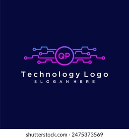 QP initial monogram for technology logo with circle style design