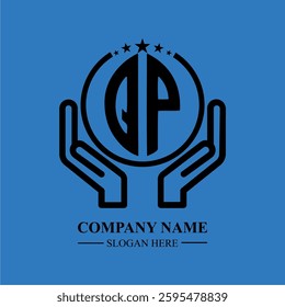QP initials held within hands, symbolizing trust and protection. The circle represents unity, while stars highlight excellence and ambition.