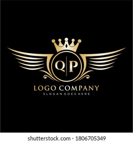 Letra QP inicial con plantilla de logotipo de ala real.