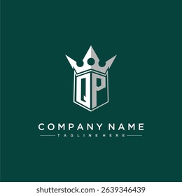 QP letter monogram initial logo for shield and crown design