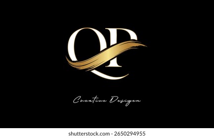 Logotipo del monograma de la letra de QP – marca elegante de la letra del trazo del cepillo del oro para la marca de lujo, moda, diseño de la identidad de la boutique Premium
