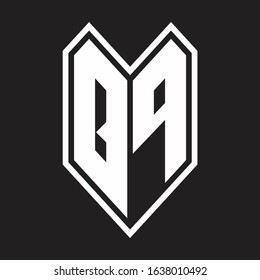 QP Logo monogram with emblem line style isolated on black background