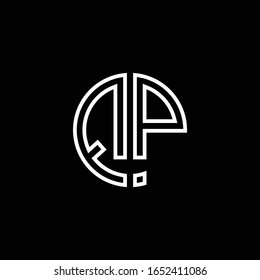 QP monogram logo circle ribbon style outline design template