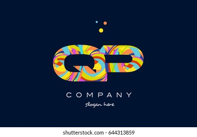 qp q p alphabet letter logo colors colorful rainbow acrylic font creative text dots company vector icon design template