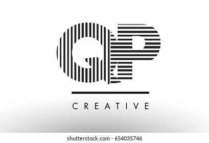 QP Q P Black and White Letter Logo Design with Vertical and Horizontal Lines.