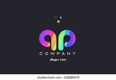 qp q p  creative rainbow green orange blue purple magenta pink artistic alphabet company letter logo design vector icon template