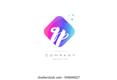 qp q p  pink blue rhombus abstract 3d alphabet company letter text logo hand writting written design vector icon template 