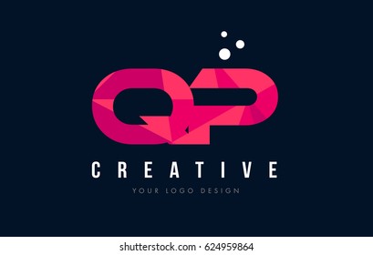 QP Q P Purple Letter Logo Design with Low Poly Pink Triangles Concept