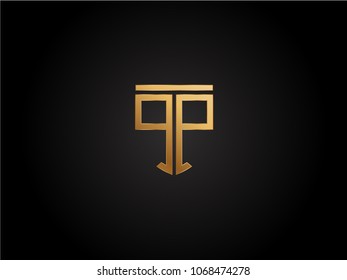 QP shield shape Letter Design in gold color