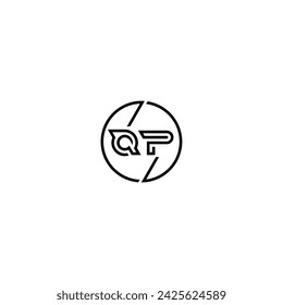 QP logotipo de concepto de contorno simple y círculo de diseño inicial de fondo blanco y negro