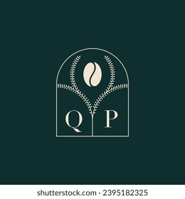QP Diseño de logotipo único y simple combinación de letras y grano de café