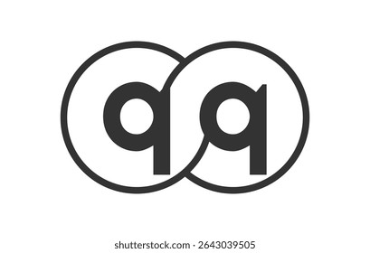 QQ business company emblem with outline rounds and letters q q. Logo template of two merged circles for brand identity, logotype. Vector Infinity symbol  and technology sign.