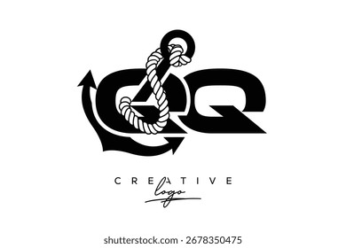QQ Creative Monogram Latter Logo con ancla y diseño de cuerda