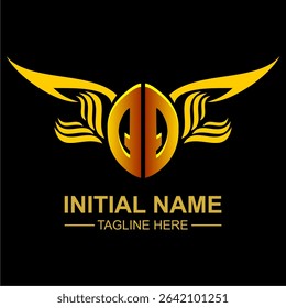 QQ Golden Wing Emblem Logo with elegant gold wings, sleek and modern design. Ideal for branding, creative projects, luxury businesses, or artistic ventures.