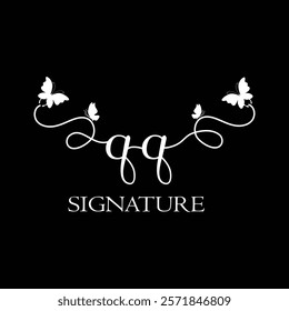 QQ Handwritten initial letter, QQ simple signature vector logo with butterfly shape variation, beauty, photography letter logo design. Q Q