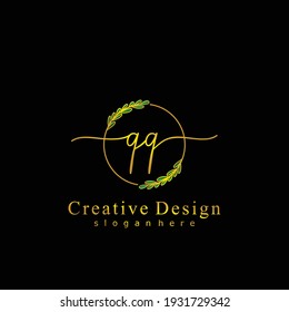 QQ Initial calligraphy handwritten logo. Handwritten alphabet in the logo template. Letters and Alphabet for signature, wedding, fashion, floral and botanical logo design 