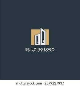 QQ initial letter building logo for real estate with square design