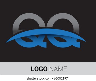 QQ initial logo company name colored grey and blue swoosh design.