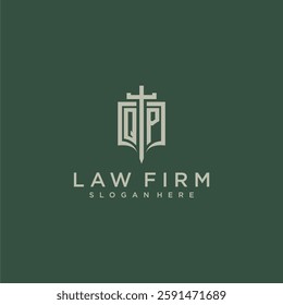 QQ initial monogram for law firm with sword and shield logo image