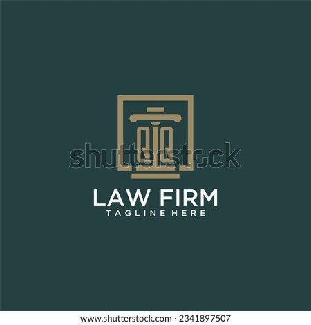 QQ initial monogram logo for lawfirm with pillar design in creative square