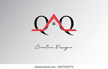 QQ Letter House Logo – Creative Real Estate Monogram with Roof Icon and Home Shape for Property, Architecture and Modern Branding
