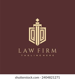 QQ letter monogram for law firm with sword and shield logo image