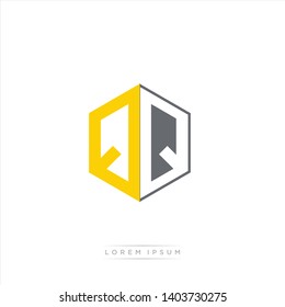 QQ Logo Initial Monogram Negative Space Design Template With Yellow and Grey Color - Vector EPS 10