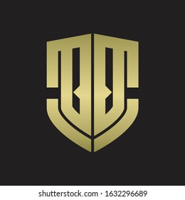 QQ Logo monogram with emblem shield shape design isolated gold colors on black background