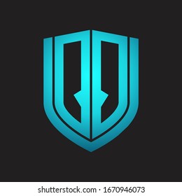 QQ Logo monogram with emblem shield design isolated with blue colors on black background