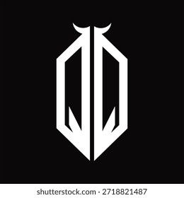 Monograma QQ Logo com forma de chifre isolado preto e branco modelo de design em fundo preto
