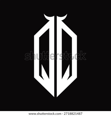 QQ Logo monogram with horn shape isolated black and white design template on black background