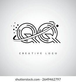 QQ Orbit Monogram Logo - Futuristic Minimal Letter mark with Circular Line Art, Tech-Inspired Dots and Space Motion Concept for Modern Branding Identity (Logotipo de Monograma de Órbita QQ - Marca de Letra Mínima Futurista com Linha de Arte Circular, Pontos Inspirados na Tecnologia e Conceito de Movimento Espacial para Identidade de Marca Moderna)
