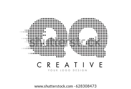 QQ Q Q Letter Logo Design with Black Dots and Bubble Trails.